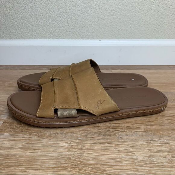 Tommy Bahama Ruggero Men’s Leather Slide Brown Sandals - Picture 2 of 12